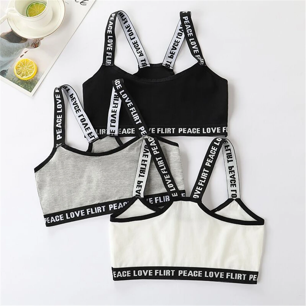 Soft Cotton Children Girls Underwear Kids Girl Solid Color Vest Bra Letter Sports Tank Top Crop Tops for Girl 9-16Years