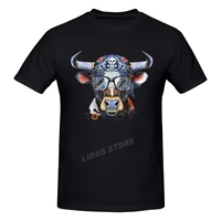 watercolor illustration of black bull with white spot in biker bandana and glasses t shirt clothing graphics tshirt shirt tee
