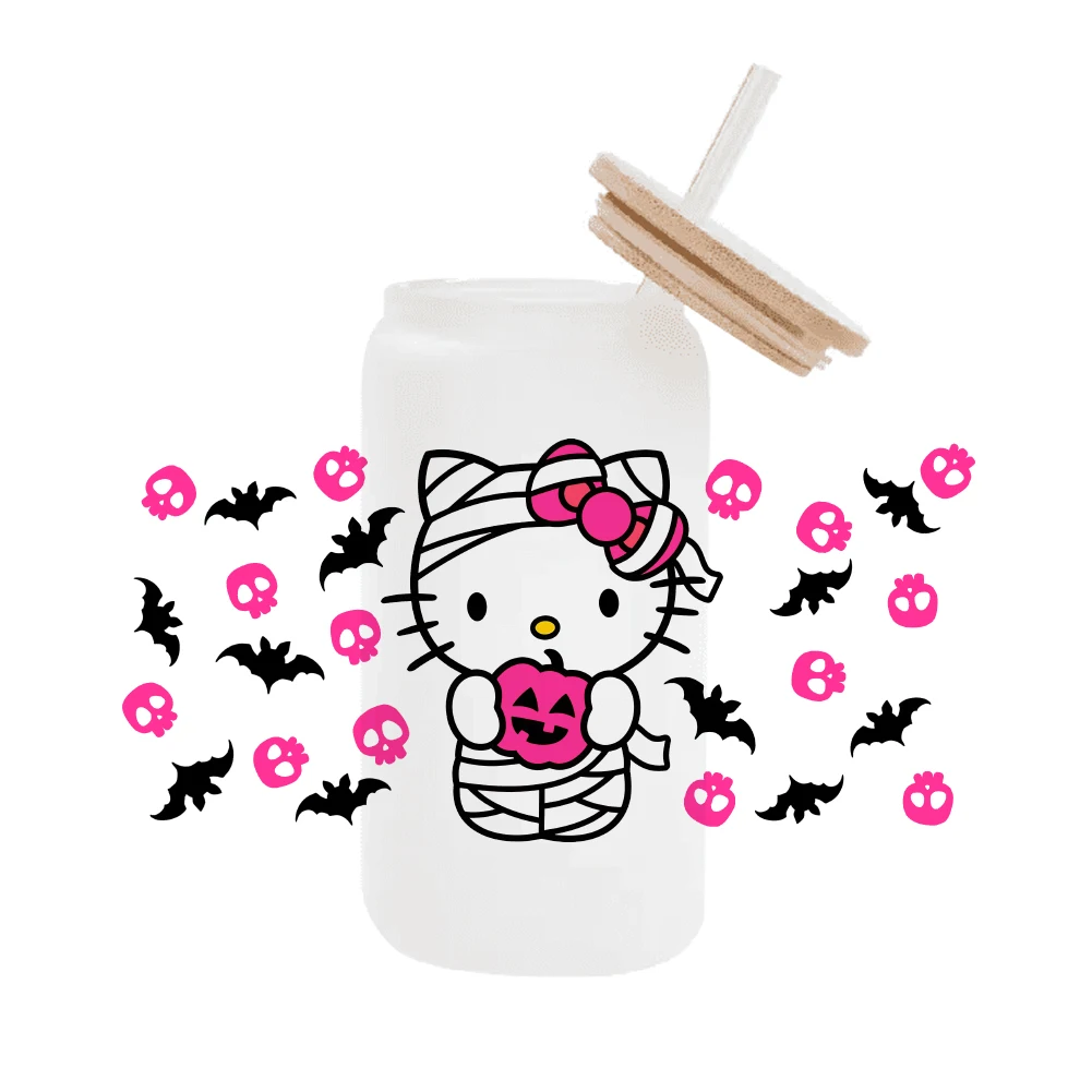 Хэллоуин Hello Kitty розовый мультфильм для Libbey 16oz банка стекло 3D водонепроницаемый UV