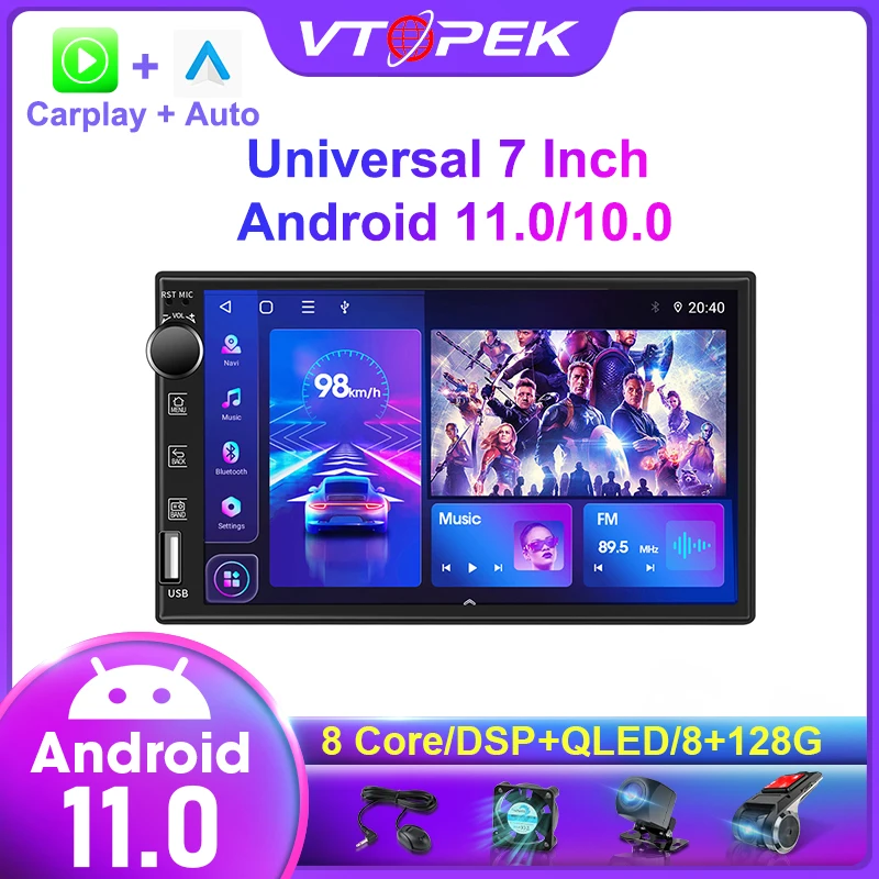 Vtopek Android 11 Universal 7 Inch For Nissan Kia Honda Toyota VW  Car Stereo Radio Multimedia Video Player Carplay Head Unit