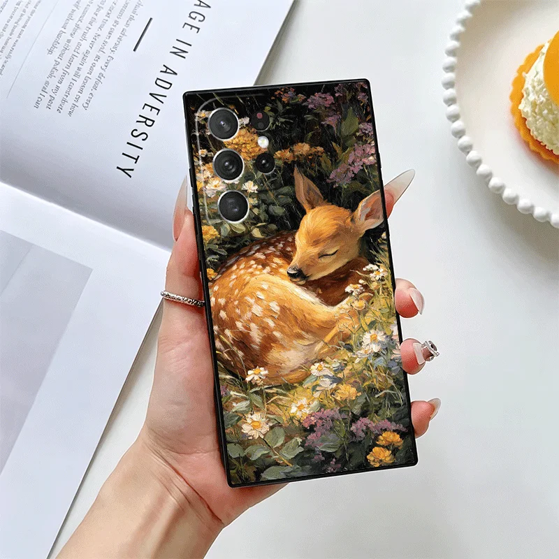 Фото Чехол для телефона с изображением оленя/лося для Samsung Galaxy S22 S23 Plus S24 FE S25 Edge S26 Ultra S20 S21 +, черный, мягкий, силиконовый №3