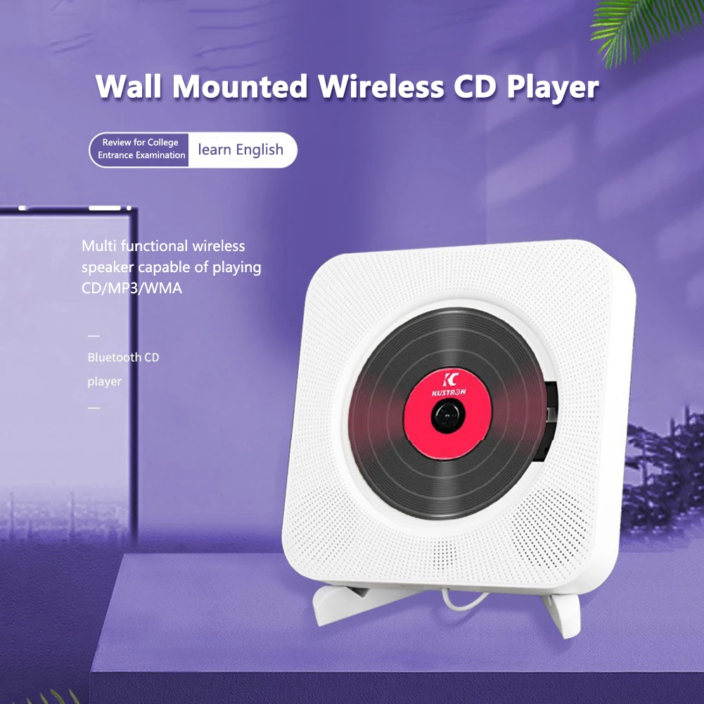 

Portable CD Music Player Bluetooth-compatible 5.0 Wall Mounted Stereo Speaker LED Display 3.5mm AUX Jack with Remote Control