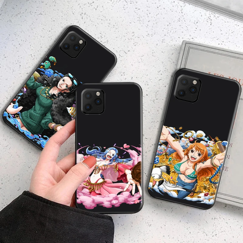 

ONE PIECE Anime Phone Case For Funda iPhone 13 11 Pro Max 12 Mini X XR XS Max SE 2020 Black Soft Celular Etui Liquid Silicon