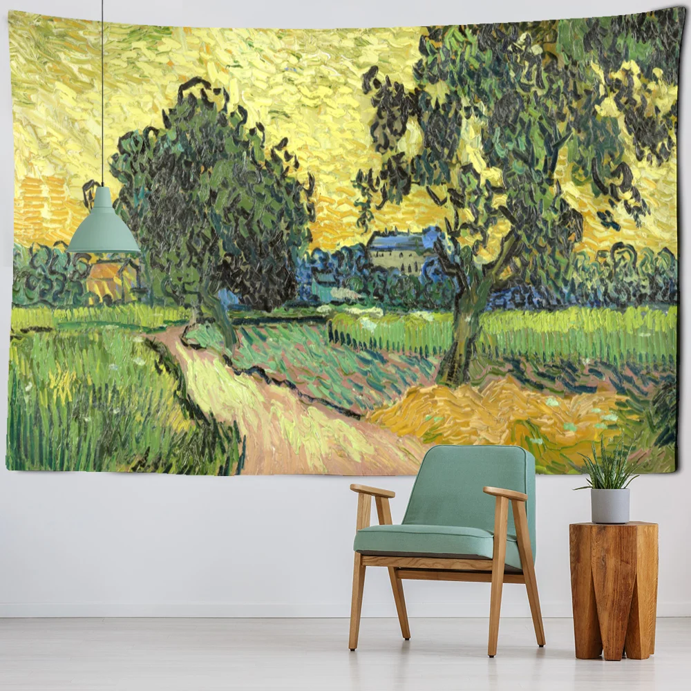 Ван Гог Звездная ночь в поле тканевая гобеленовая подвеска на стену, декорирование комнаты, домашний фон, тапицерия.