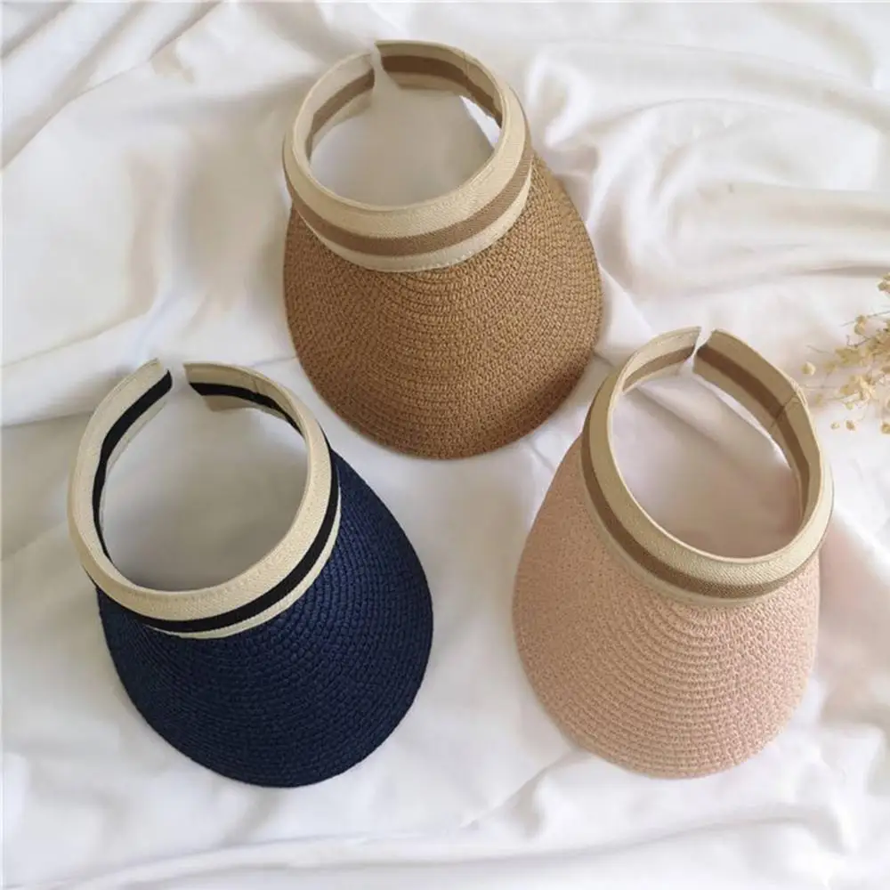 

Fashion Wide Brim Visor Cap Sun Hat Straw Cap Sunhat Straw Hat Kids Summer Outdoor Anti-UV Topless Beach Girls Boys