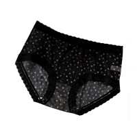 thin transparent seamless lace edge knitted mid waist underwear high elastic breathable underpants dot checkered floral briefs