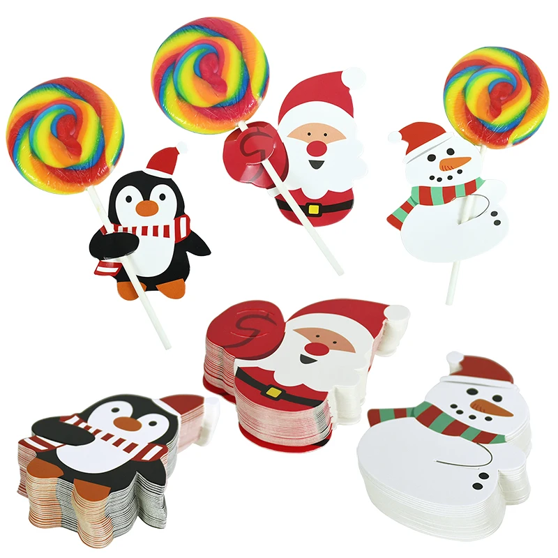 

50pcs Christmas Series Candy Package Card Cartoon Santa Claus Snowman Lollipop Decorative Paper Cards Holder Party New Year Gift