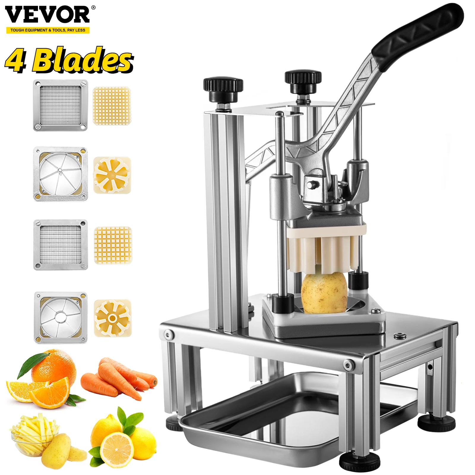 

VEVOR Commercial Vegetable Chopper with 4 Stainless Steel Blades Home French Fry Dicer Potatos Onions Manual Slicer Fruit Cutter