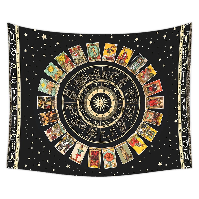 Boho Decoration Home Mandala Tarot Card Tapestry Wheel of Astrology Chart Sun and Moon Wall Hanging Witchcraft Supplies |