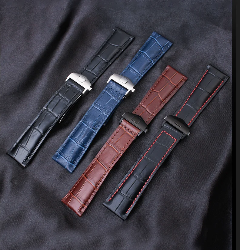 

For TAG Heuer Calera leather watchband Blue brown black red line crocodile leather Men's watch strap accessories 19mm 20mm 22mm