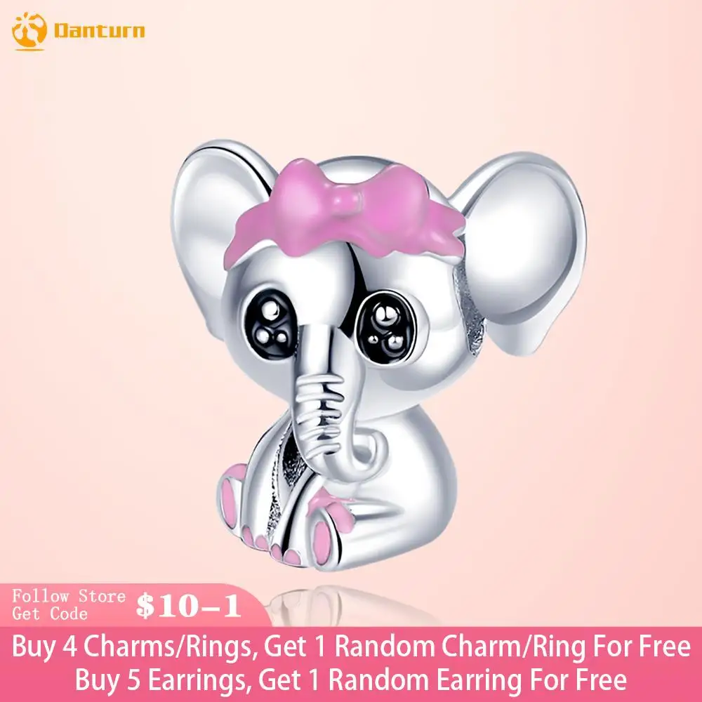 

Danturn 925 Sterling Silver Beads Cute Elephant With Bow Charm fit Original Pandora Bracelets Fashion Fine Jewelry Gift