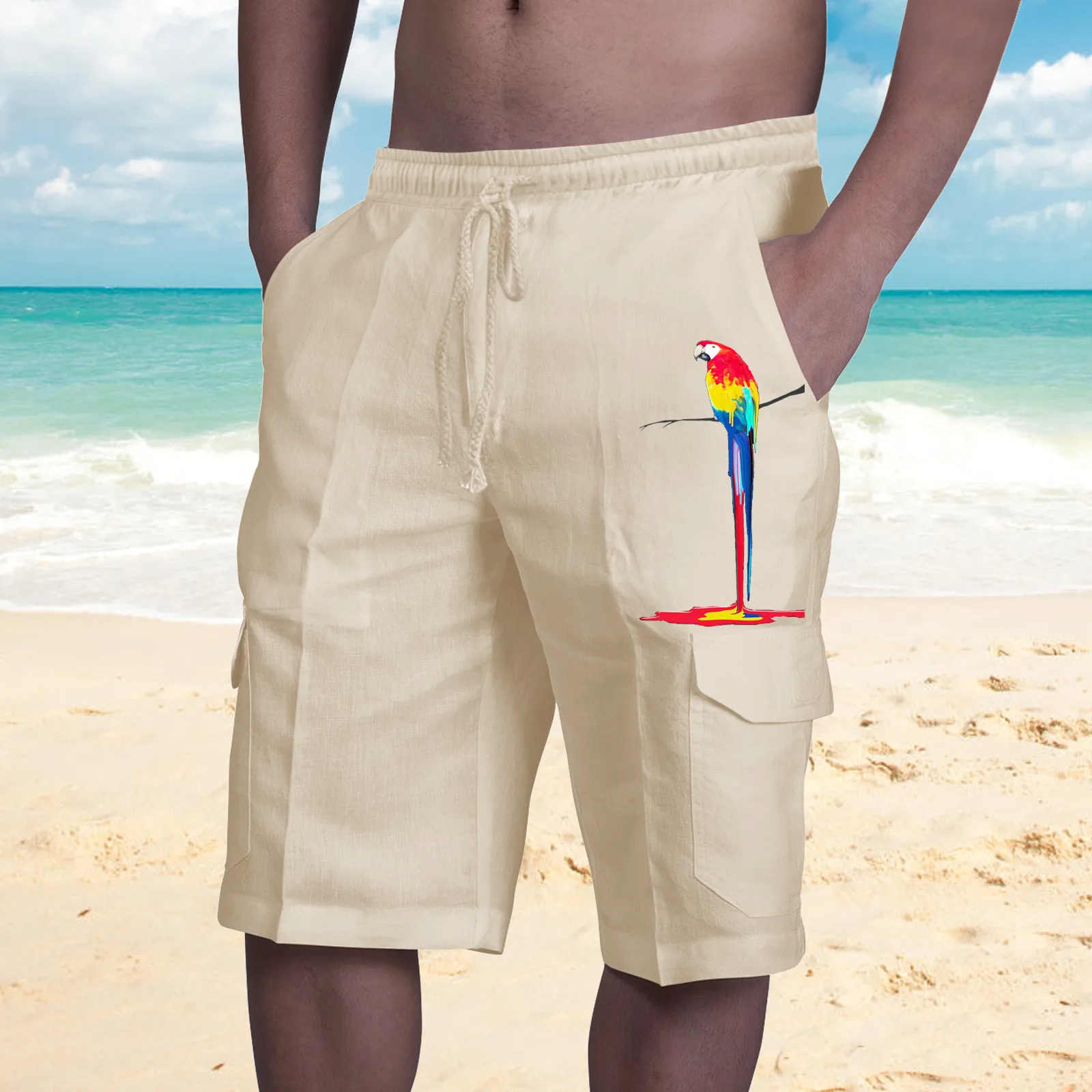 

2022 New Men's Cotton Linen Shorts Male Summer Breathable Color Print Linen Pants Fitness Streetwear M-3XL