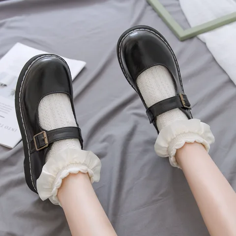 Woman Socks Solid Black White Lolita Lacework Ruffle Socks Summer Thin Japanese Style Kawaii Sweet Girls Cute Short Socks Women