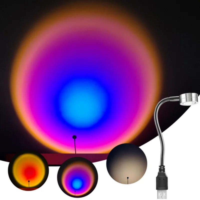 

Sunset Lamp Mini USB Rainbow Colorful Lamp Projector Atmosphere Night Light for Home Room Coffee Shop Background Wall Decoration