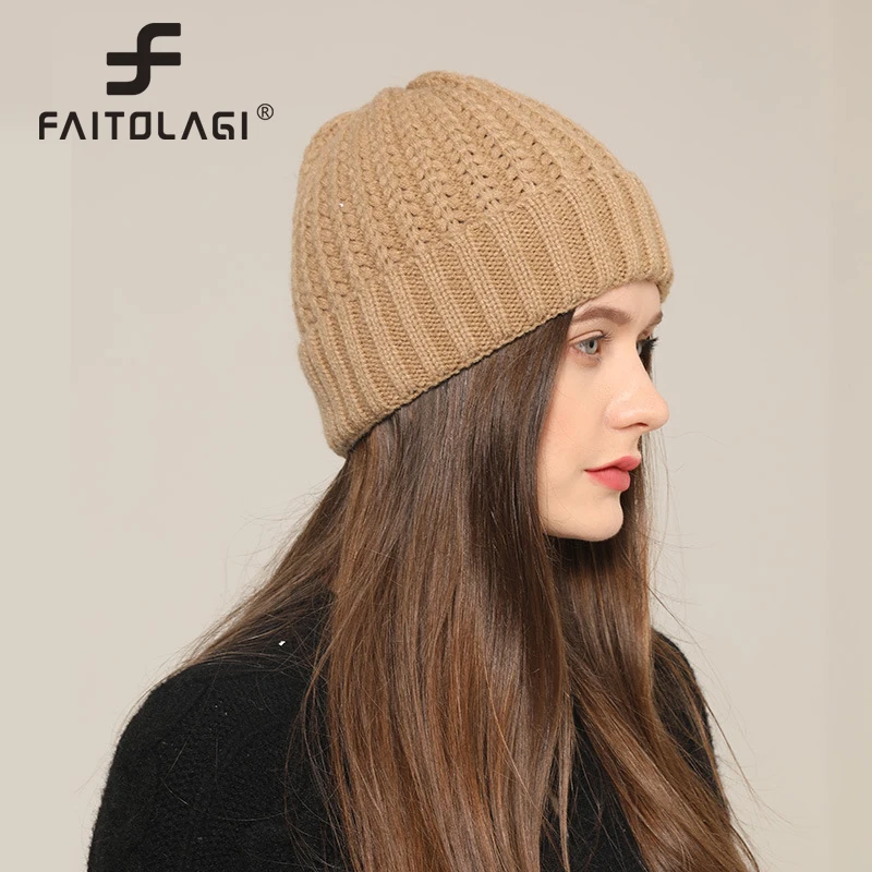 

Модная осенне-зимняя вязаная шапка-капот однотонная плотная шерстяная теплая шапка-пуловер для женщин и мужчин эластичная Шапка-бини