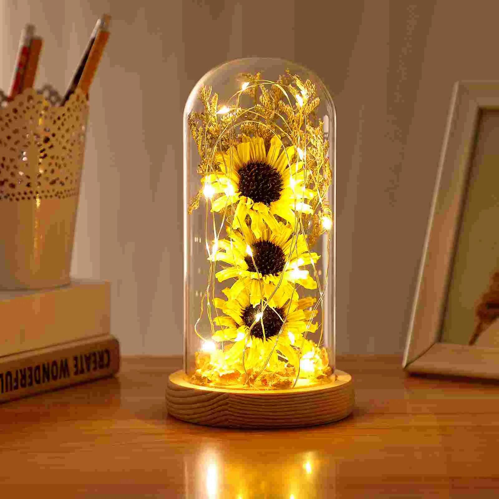 

Sunflower Dome Gifts Women Decorations Decor Day Flower Lamp Mothers Enchanted Flowers Gift Artificial Desk Light Bedroom Office