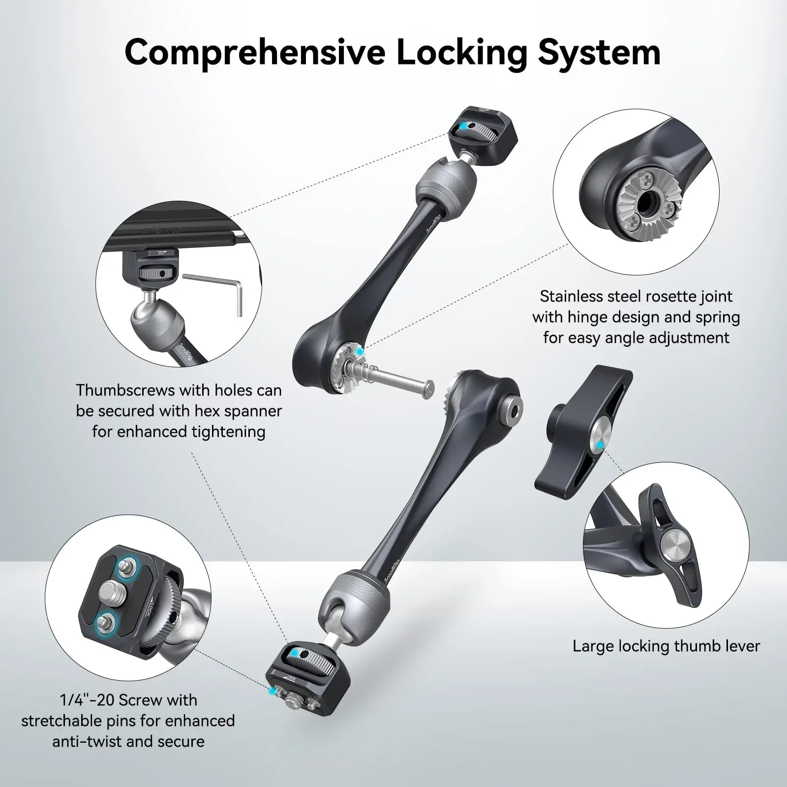 Фото SmallRig 11-дюймовая розетка 360 °   Регулируемый волшебный кронштейн для зеркального монитора, светодиодная подсветка, аксессуары для камеры, до 3 кг нагрузки 3959 №4