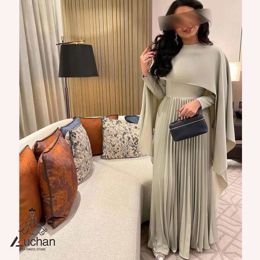 

Женское вечернее платье до пола, с круглым вырезом и длинными рукавами