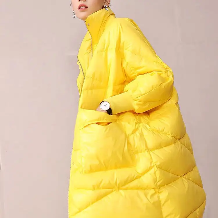 

Yellow Down Jacket Women's Medium Long 2022 New Winter Clothing Korean Loose Fashion Coat