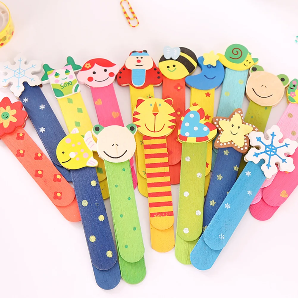 

10 Pcs Wood Bookmark Wooden Painted Cartoon Colorful Cute Scale Ruler Bookmarker for Students