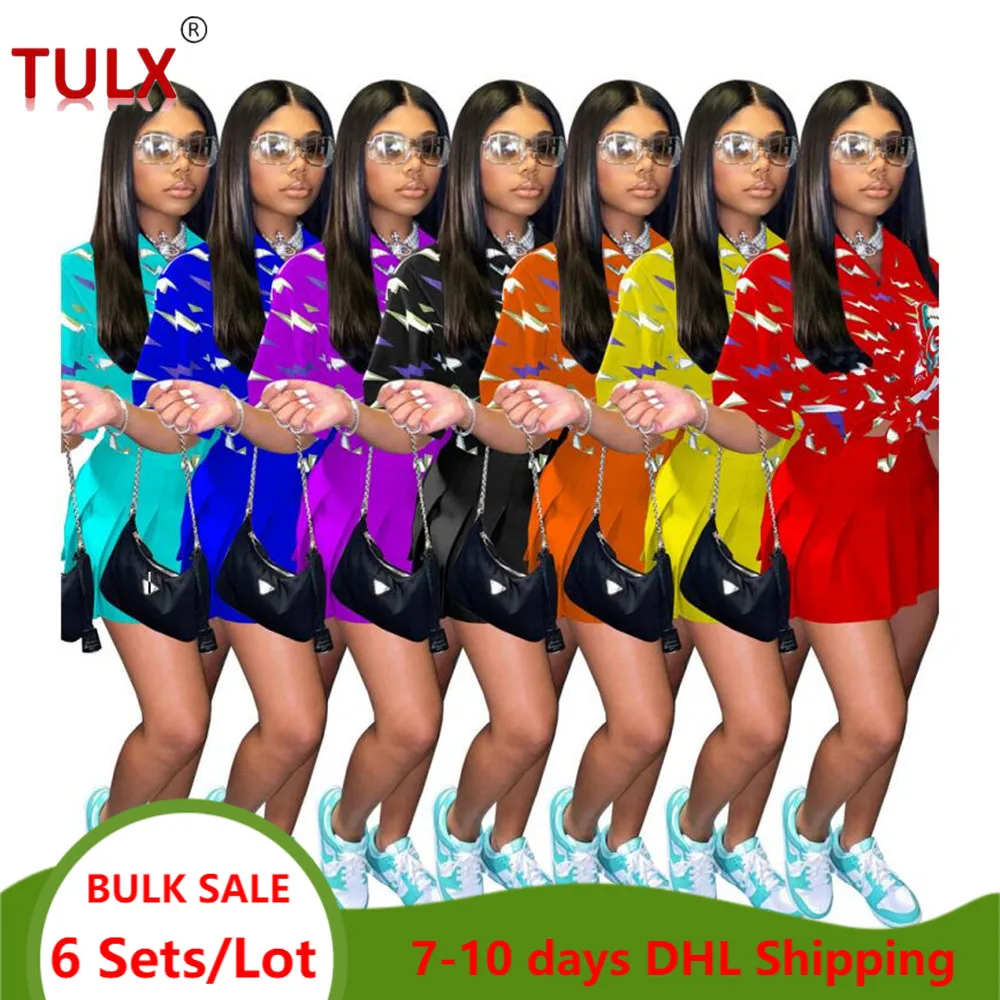 

Женский костюм из 2 предметов, рубашка с винтажным принтом и плиссированная юбка с завышенной талией, комплект из 6 предметов, лето 7700