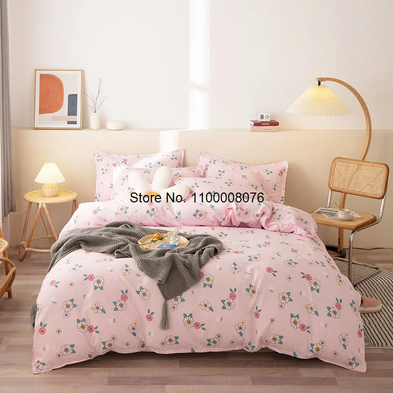 

Modern Bedding Set with Fitted Sheet Duvet Cover Pillowcase Bed Linen Flowers Plant Home Use Bedclothes
