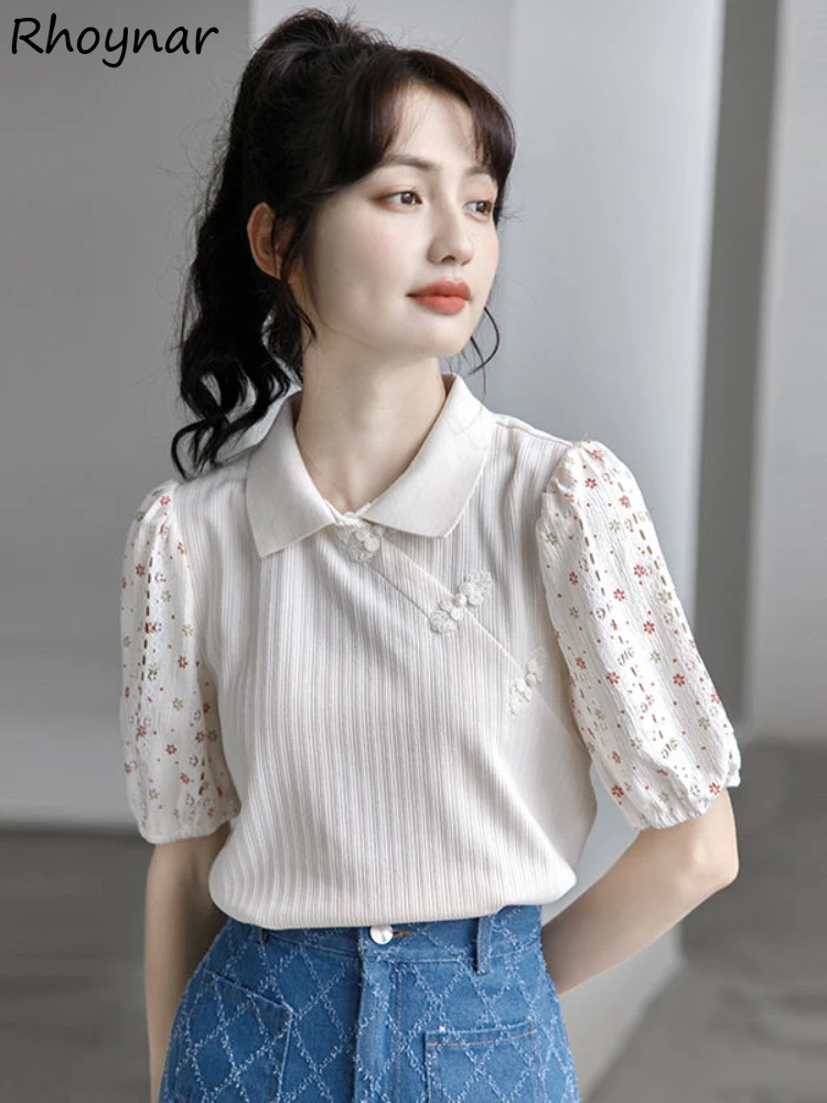 

Blouses Women Puff Sleeve Floral Kawaii Retro Gentle Holiday Daily Sweet Blusas De Mujer Chinese Style Chic Casual Ins Young New