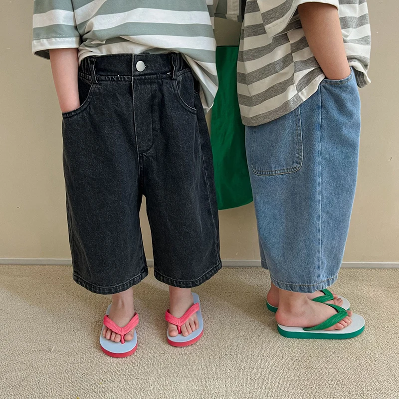

MILANCEL Children's Jeans 2022 Spring Summer Korean Wide Leg Straight Pants Outdoor All-match Denim Trousers