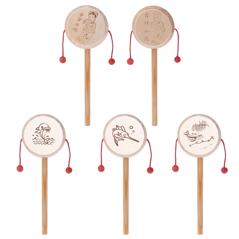 

Cartoon Chinese Traditional Spinning Rattle Drum Hand Bell Baby Musical Toy