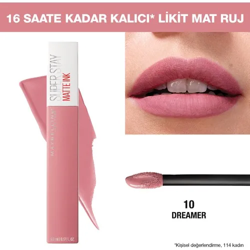Жидкая матовая помада Maybelline New York Super Stay с матовыми чернилами-10 Dreamer-розовая