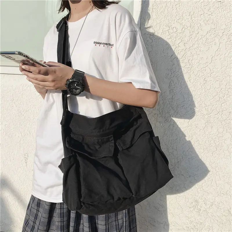 

Women's Handbag Canvas Teenager Shoulder Bags TeenageCasual Female BagsSolid Large Capacity