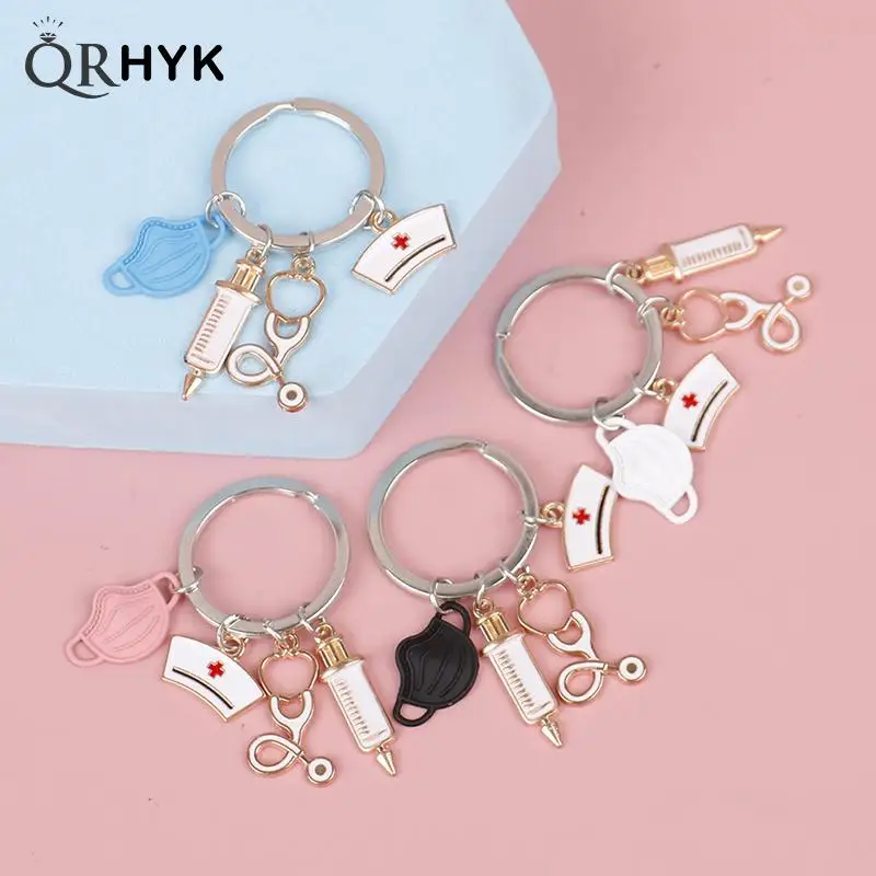 

Doctor Keychain Medical Tool Key Ring Syringe Stethoscope Nurse Cap Keychains