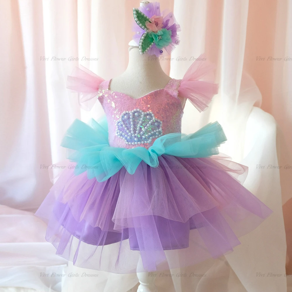 

Пышное Розовое Бальное Платье с коротким рукавом и блестками, детское Пышное Бальное платье до колен для дня рождения и выпускного вечера, для первого причастия, размер 2023