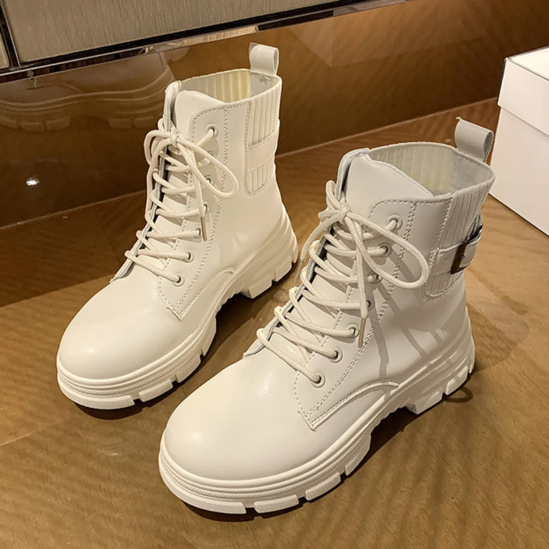 Женские ботильоны с пряжкой и ремешком повседневные боевые ботинки на шнуровке