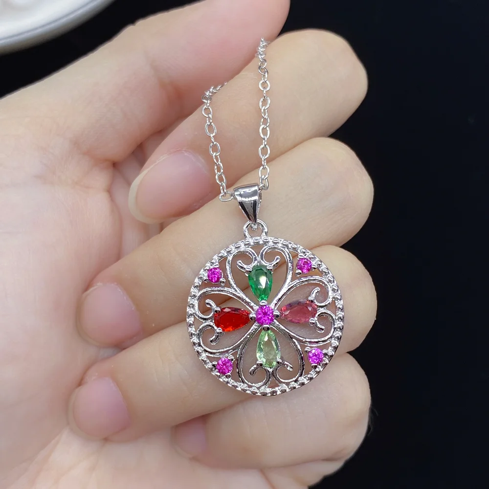 

2023 New simulation candy color Brazil tourmaline hollow light luxury fashion pendant necklace female O-shaped collarbone chain