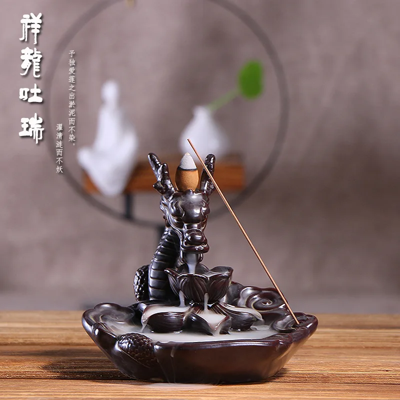 

Incense Waterfall Incense Burner Ceramic Dragon Decorative Game With 20pcs Mixed Incense Cones Waterfall Smoking room Decor