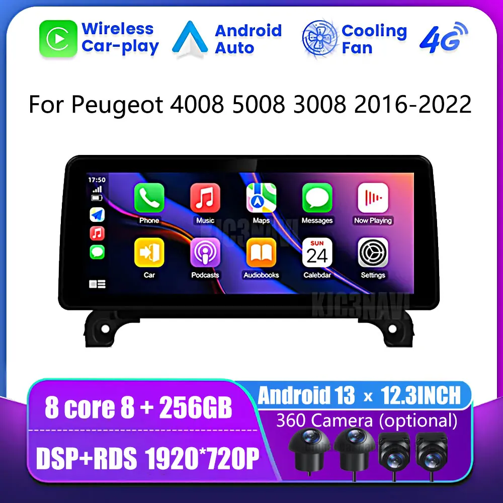 

12.3 Inch Android 13 For Peugeot 4008 5008 3008 2016-2022 Car Radio Player GPS Stereo System 1920*720P 4G WIFI Octa Core FM GPS