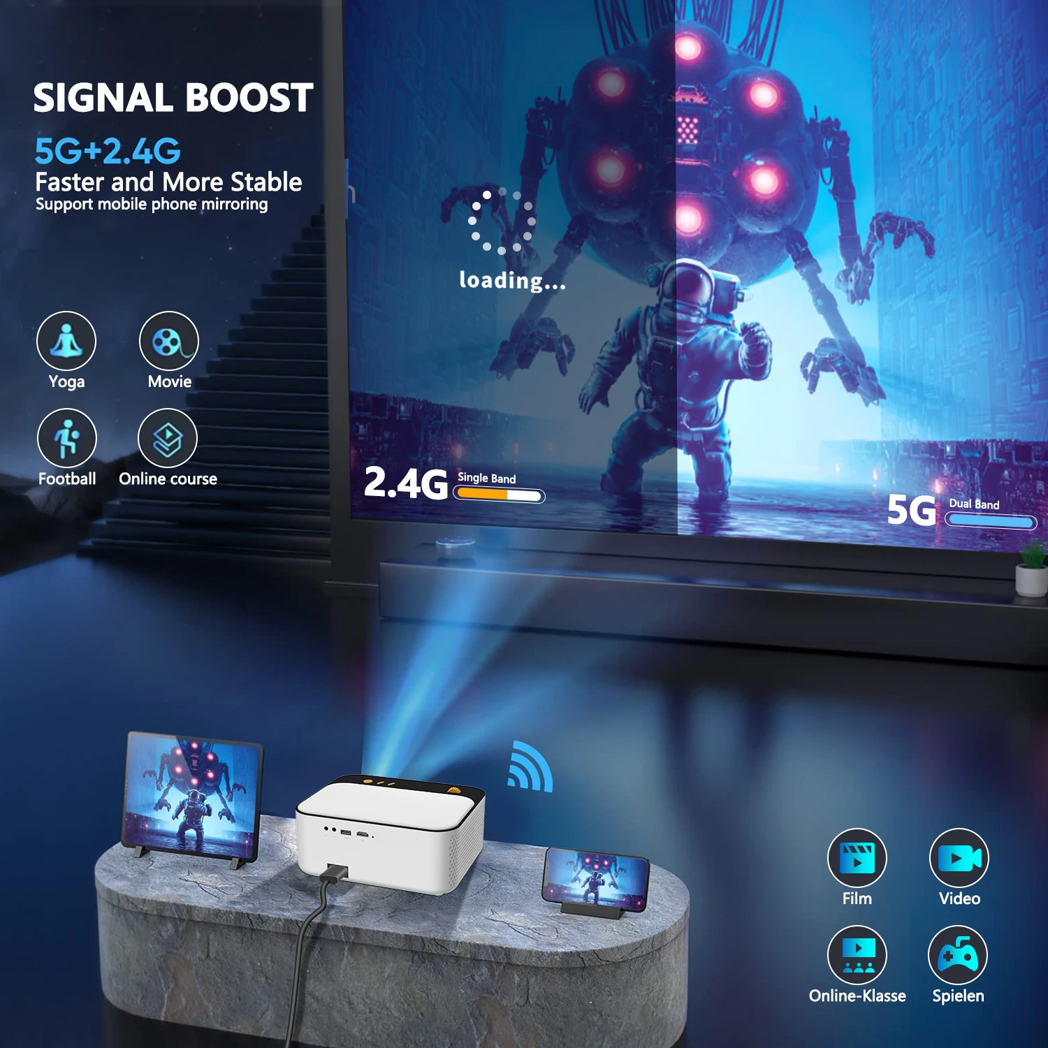 Salange проектор 4k 1080P видео 5G WIFI Android 9 0 Bluetooth домашний кинотеатр для кемпинга P90 1 Гб + 8