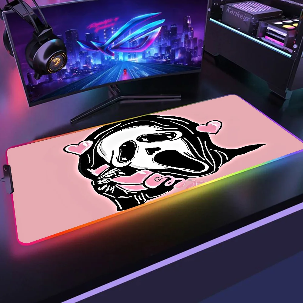 G-Ghostface H-Horror S-Scream Art Mousepad XXL RGB Gaming Mouse Pads HD Black Gamer Accessories Large LED