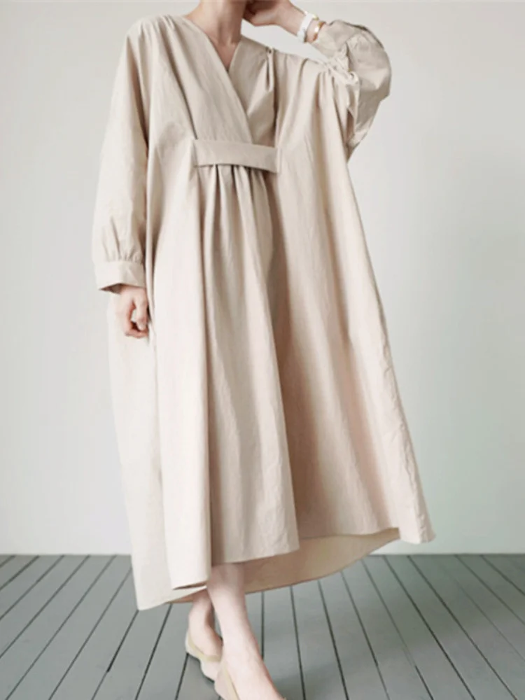 

Платье женское длинное однотонное с V-образным вырезом, свободного покроя