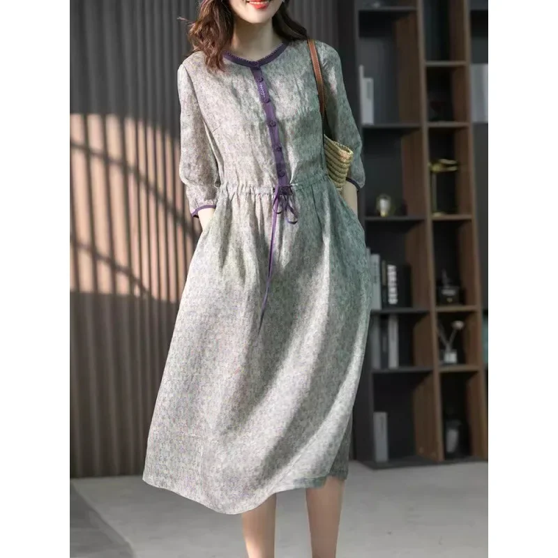 2024 весна-лето новое винтажное облегающее платье средней длины с цветочным