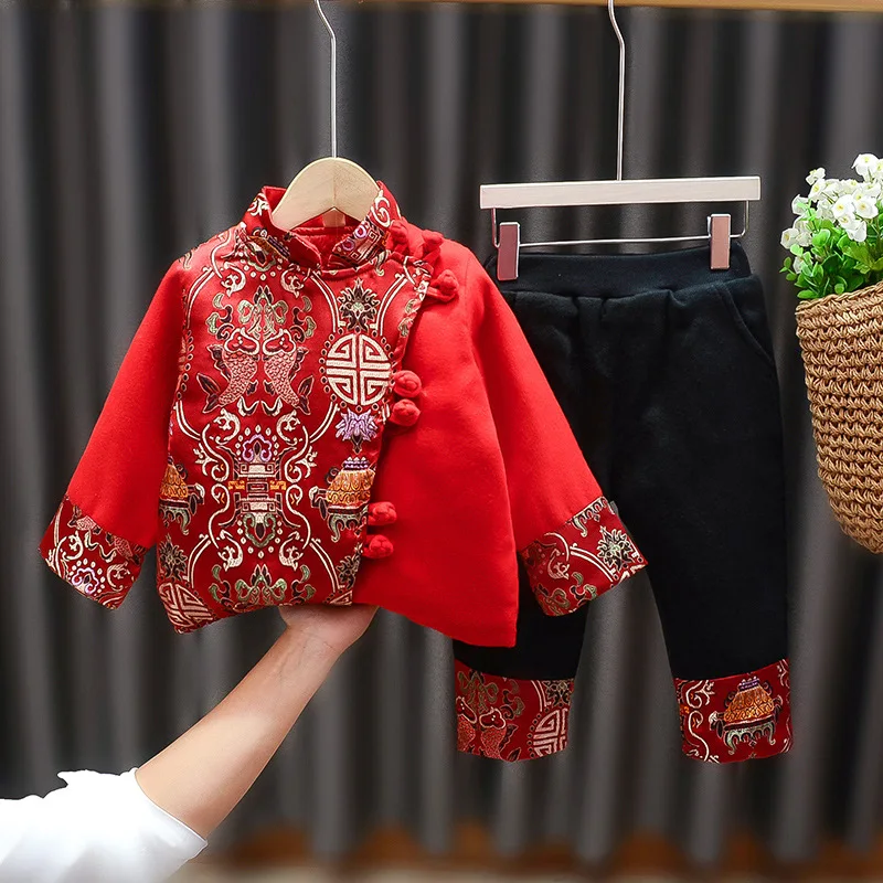 

Boys Traditional Chinese Style Hanfu Tang Suit Kids Girls Qipao Cheongsam Dress New Year Embroidery Tops Coats Oriental Clothing