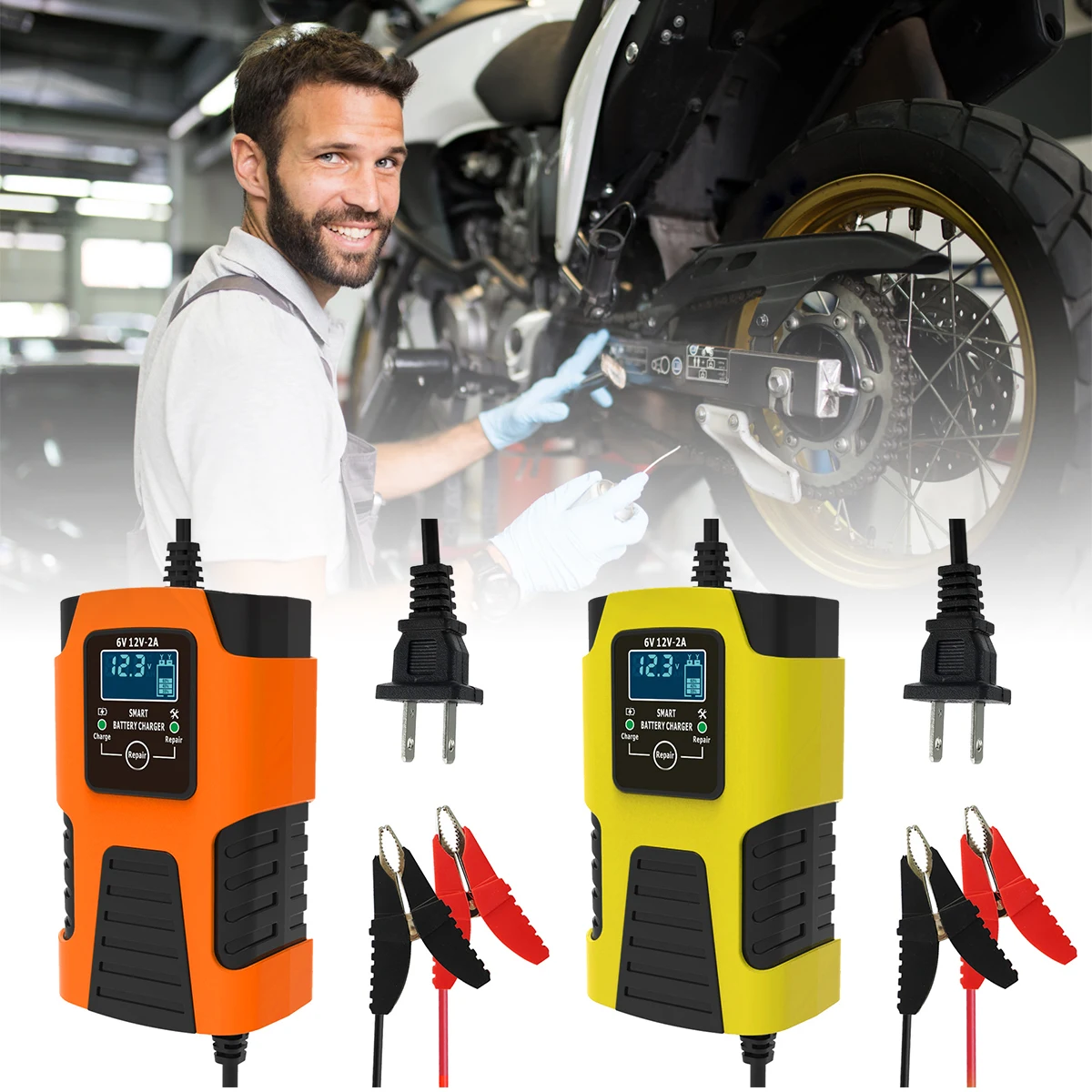 

Auto Battery Charger 12V/6V 2A Portable Lightweight Trickle Charger Motorcycle Battery Maintainer Heat Resistant Battery Charger