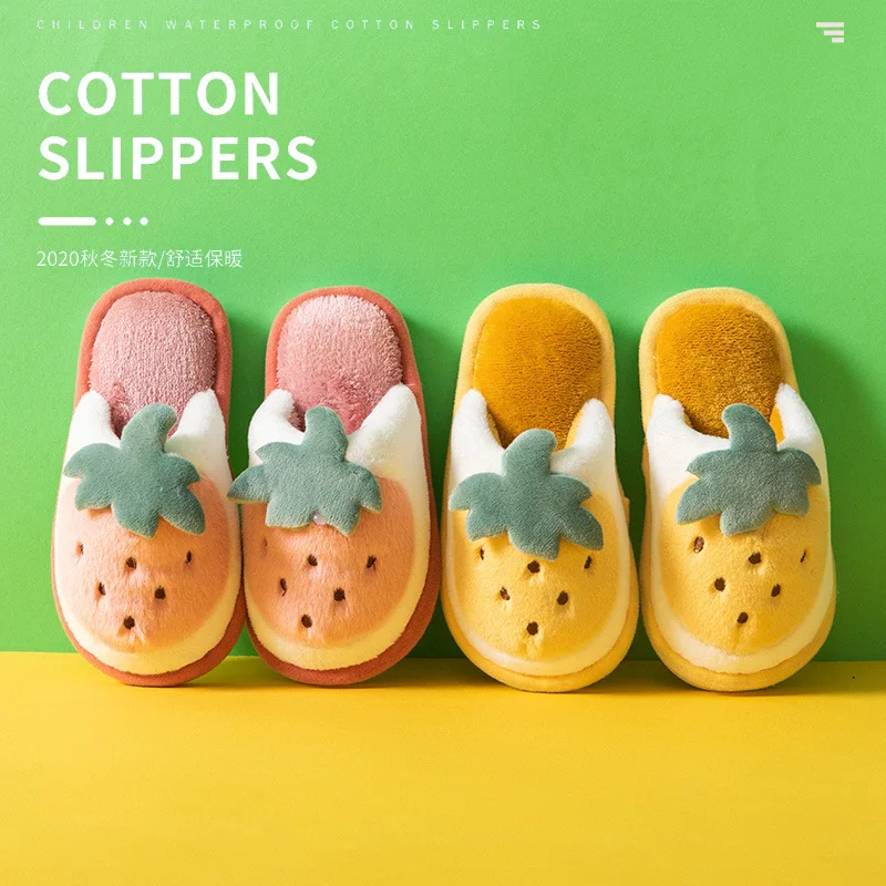 

Winter children's cotton slippers boys/girls indoor thick bottom warm cartoon baby home Plush floor slippers Foot length 16-21cm