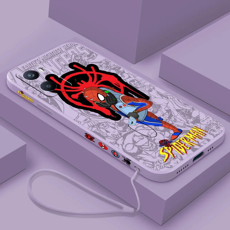 

Marvel Spider Man For OPPO A96 A94 A93 A77S A76 A74 A73 A72 A57E A57S A56S A54S 2022 Liquid Left Rope Phone Case