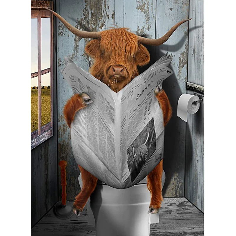 

5D Diamond Painting highland cow reading a newspaper in the toilet Diamond Mosaic Cross Stitch Full Square Drill Embroidery Sale