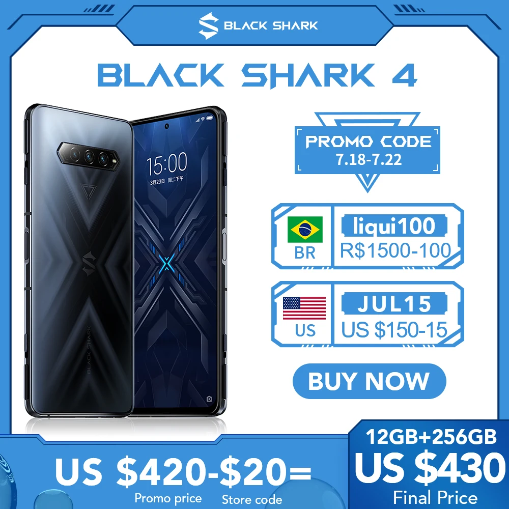 Black Shark 4 5G Gaming Phone Global Version Celular NFC Snapdragon 870 Magnetic Pop-Up Triggers 144Hz 67W Cellphone