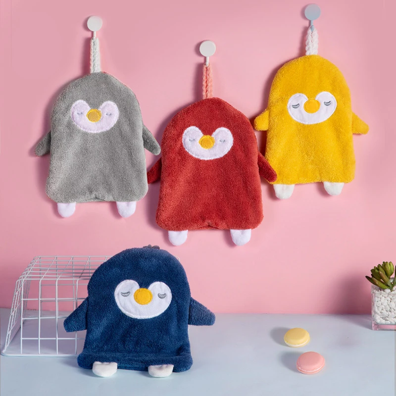 

1Pcs Cleaning Towel Coral Velvet Soft Multi Purpose Absorbent Cartoon Penguin Kitchen Hanging Type Dishcloths Wipe Hands