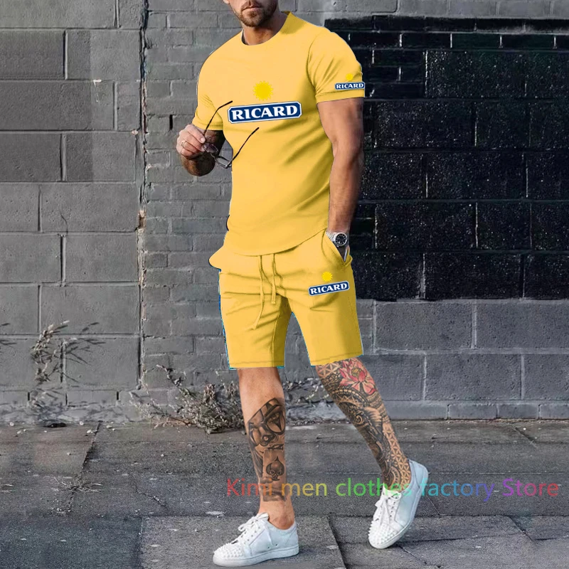 Men Short Sleeve T-shirt Shorts Tracksuit Jogging suit Cotton 2 pieces set France Ricard Summer tshirt set men Short Outfits set