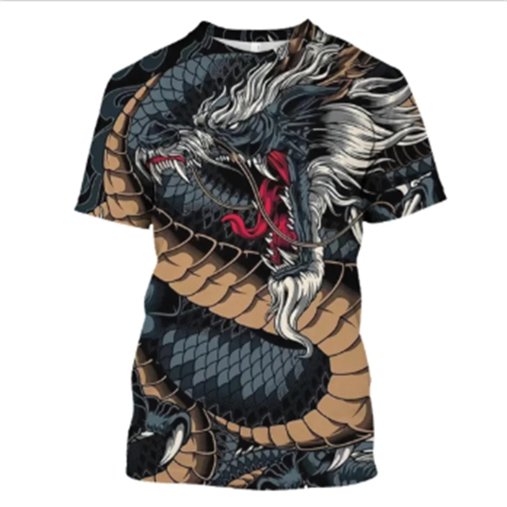 

Футболка мужская с коротким рукавом, Повседневный дышащий топ с 3D-принтом дракона, одежда для фитнеса, лето